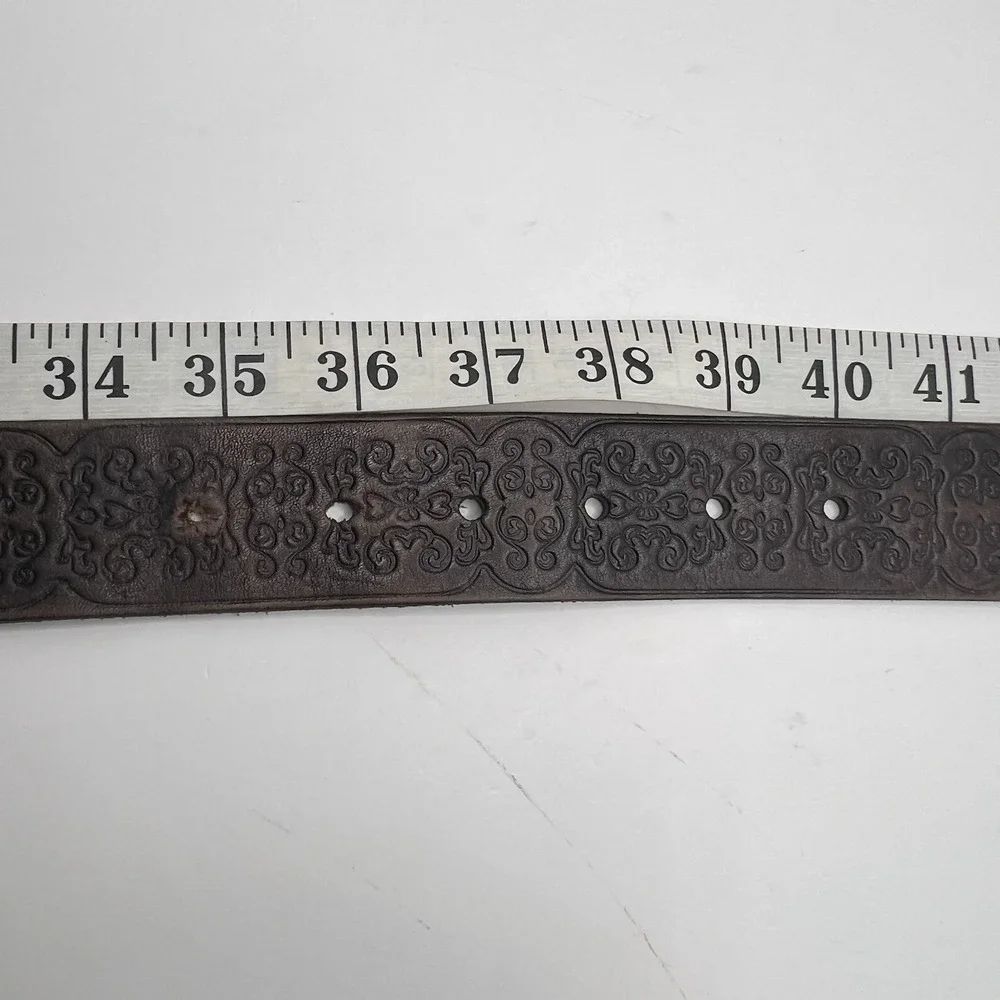 Embossed Tooled Scrolling Genuine Leather Belt 35-40 Brown Western Boho Festival